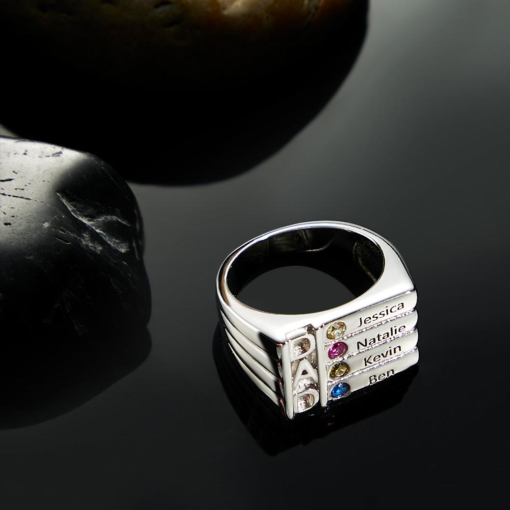 Men's Ring with Birthstones Names Personalized Dad Ring for Family