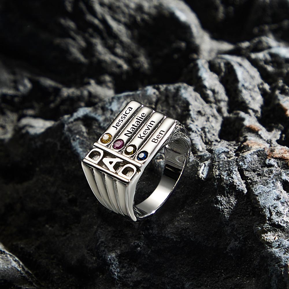 Men's Ring with Birthstones Names Personalized Dad Ring for Family