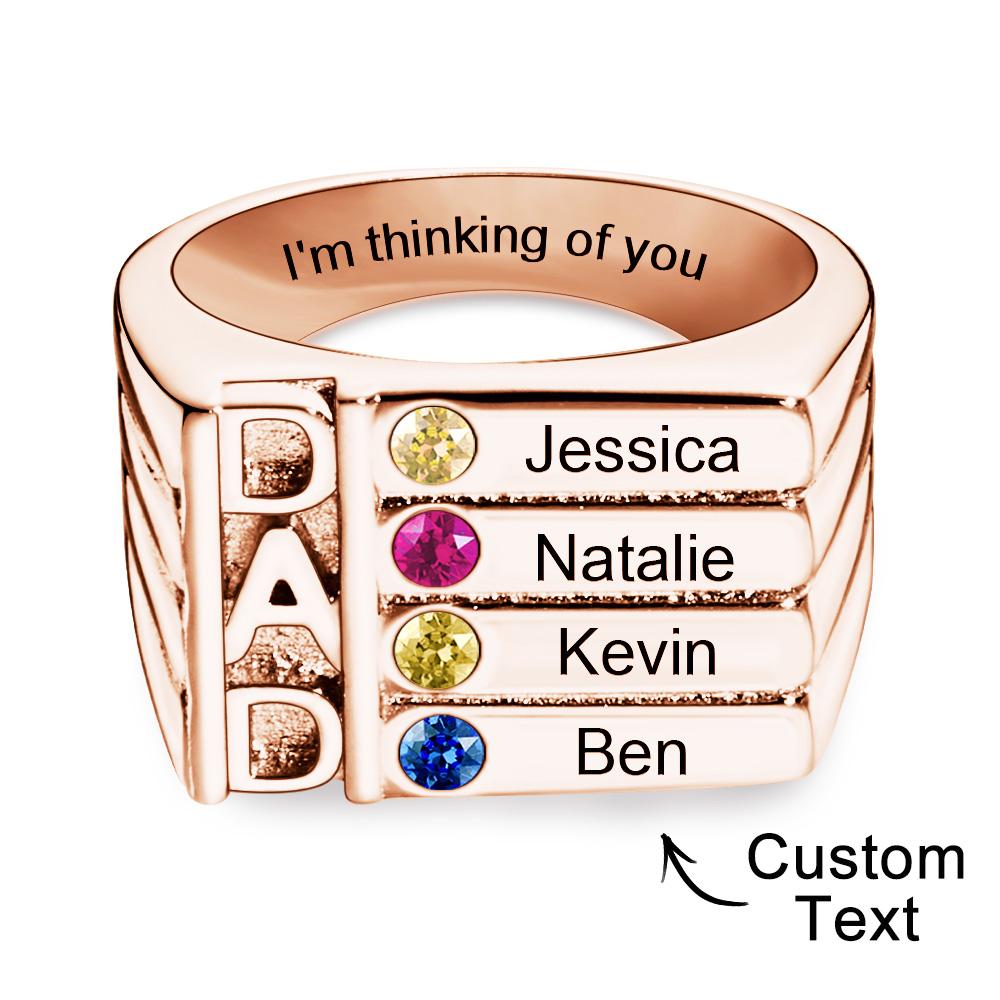 Men's Ring with Birthstones Names Personalized Dad Ring for Family