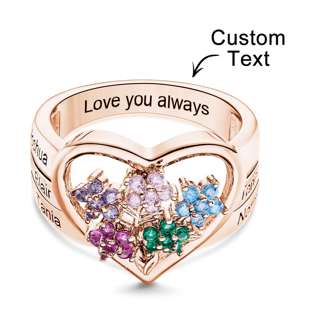 Custom Birthstone Engraved Rings Creative Flowers Rose Gold Gifts