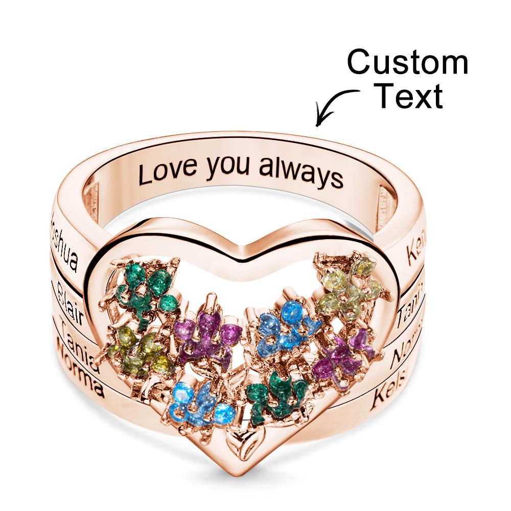 Custom Birthstone Engraved Rings Creative Flowers Rose Gold Gifts