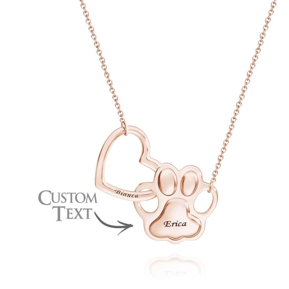 Engravable Hollow Out Necklace Heart And Dog Paw Combine Gifts For Pet Lovers