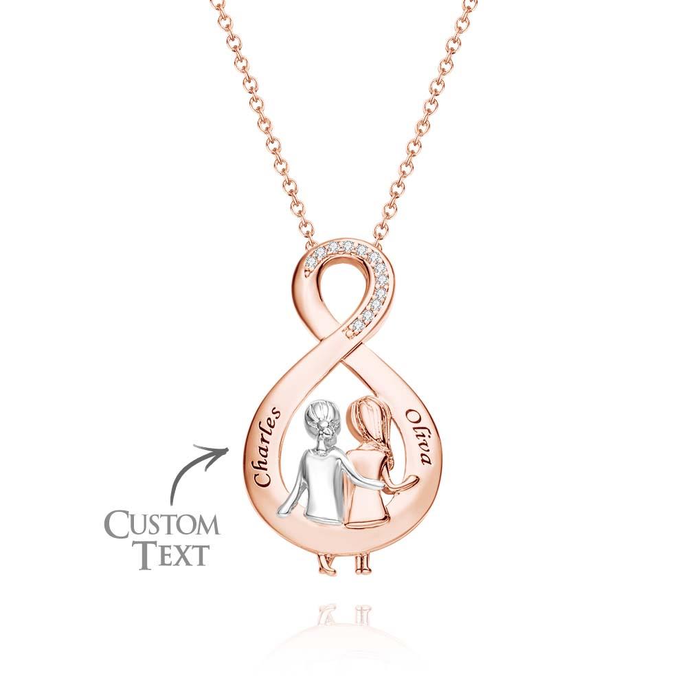 Elegant Engraved Zircon Necklace Sister Sitting Together Pendant Mother's Day Gift