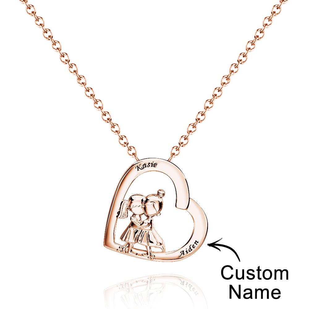 Custom Engraved Best Friends Necklace     Personalized Heart Pendant Necklace Gifts For Her