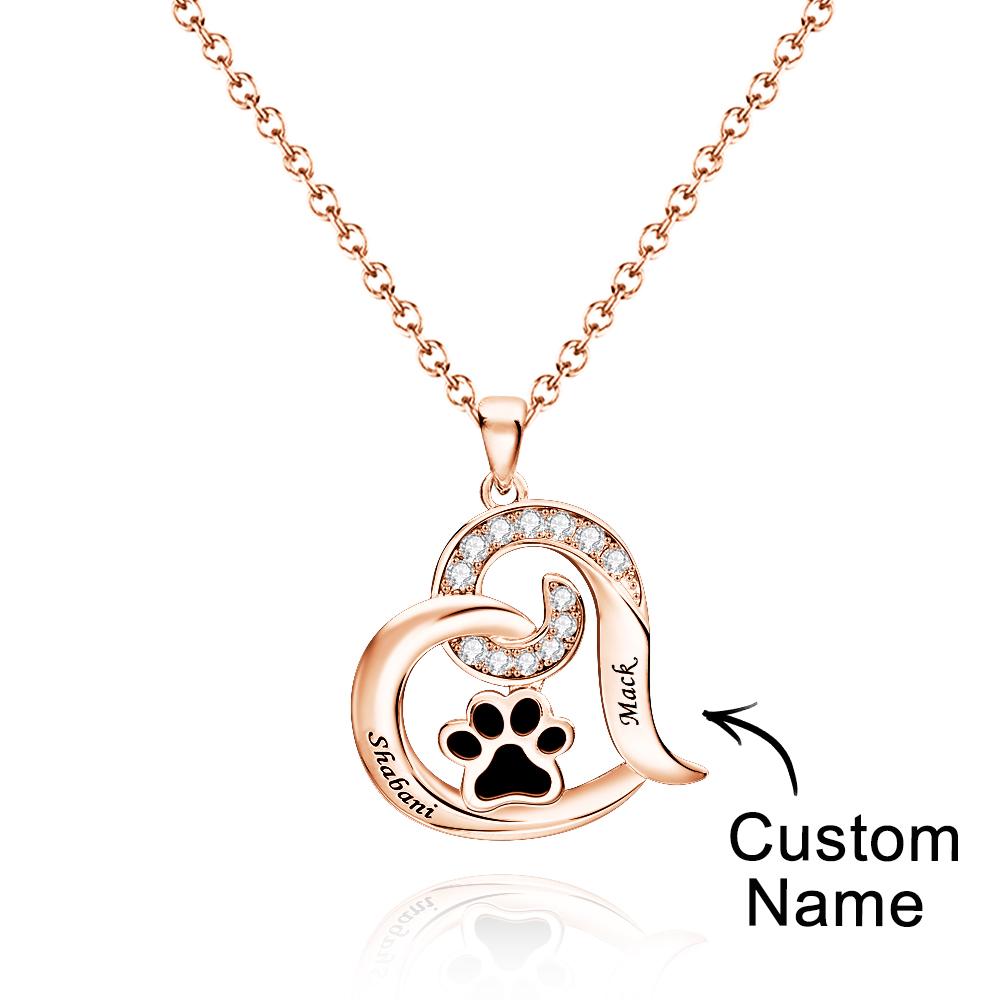 Custom Engraved Necklace With Pet Paw Decor Zircon Necklace Gifts For Her