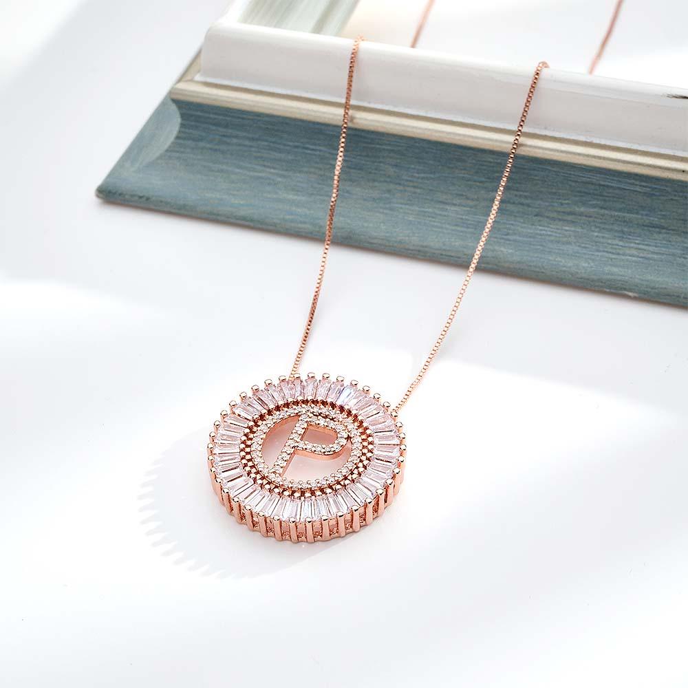 Custom Initial Letter Diamond Necklace Sunburst Hip Hop Necklace For Him