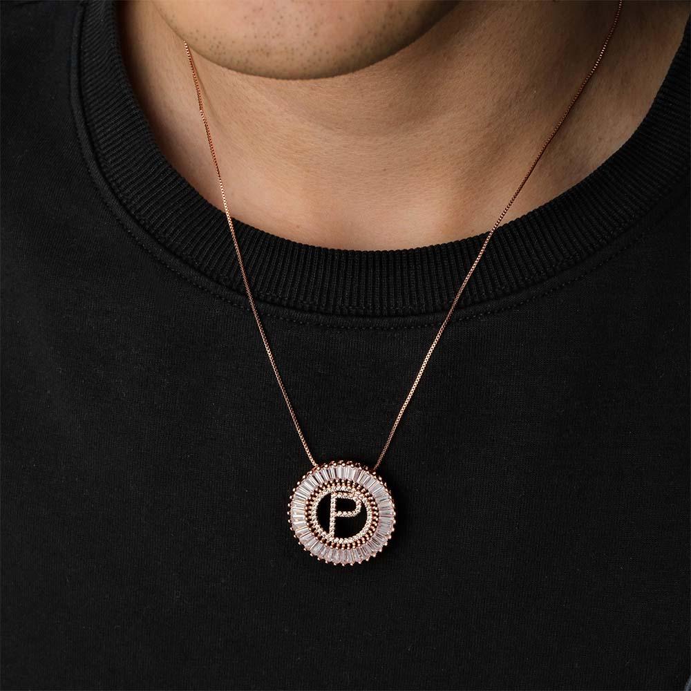 Custom Initial Letter Diamond Necklace Sunburst Hip Hop Necklace For Him