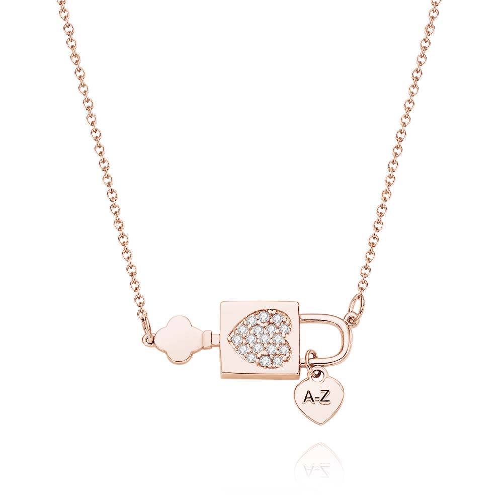 Custom Engraved Necklace Initial Necklace Alphabet Heart Lock Pendant Necklace for Women Gift for Her