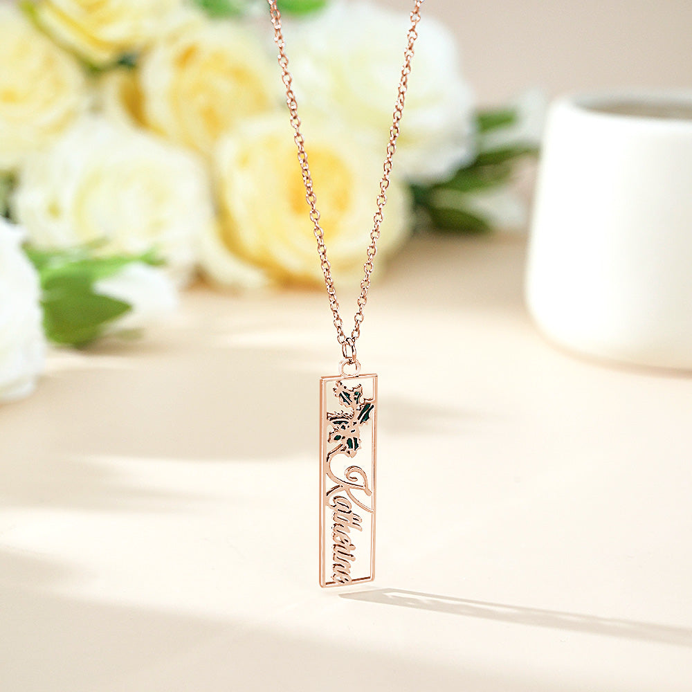 Personalized Birth Flower Name Necklace Bride Bridesmaid Gift for Women