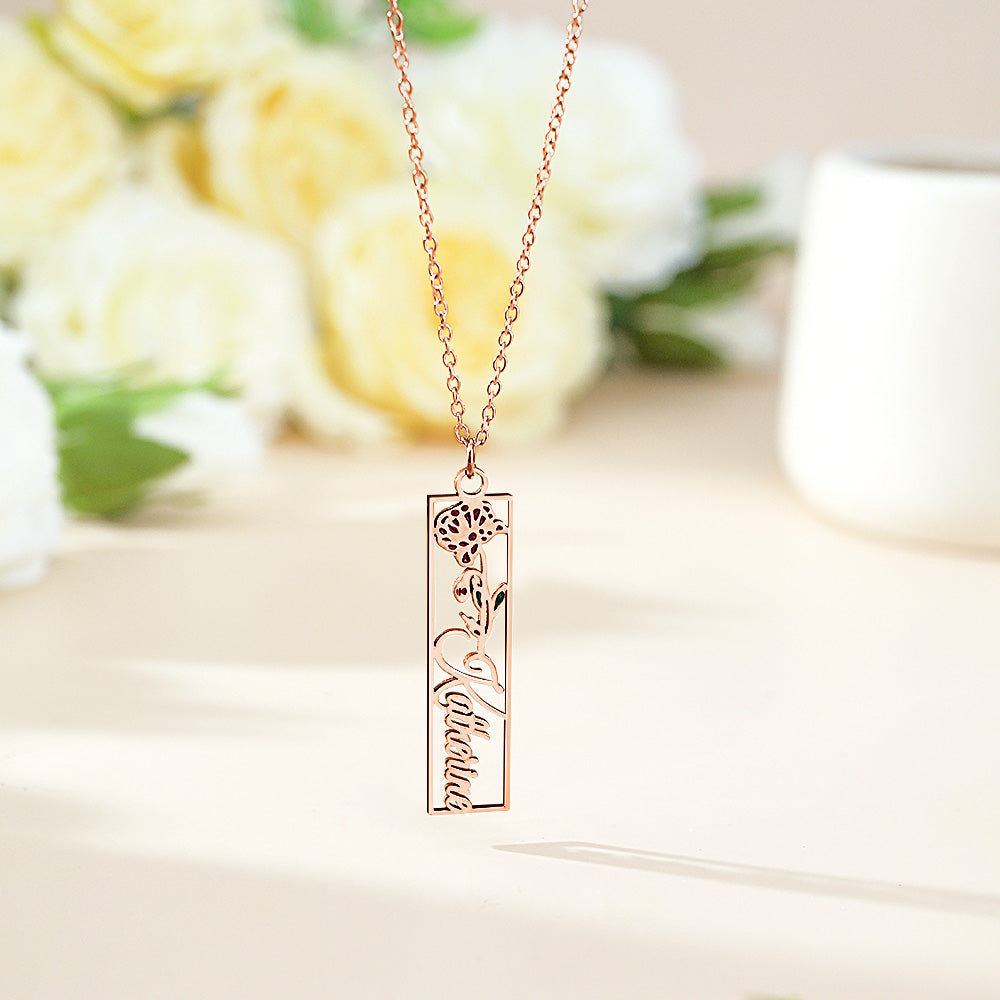 Personalized Birth Flower Name Necklace Bride Bridesmaid Gift for Women