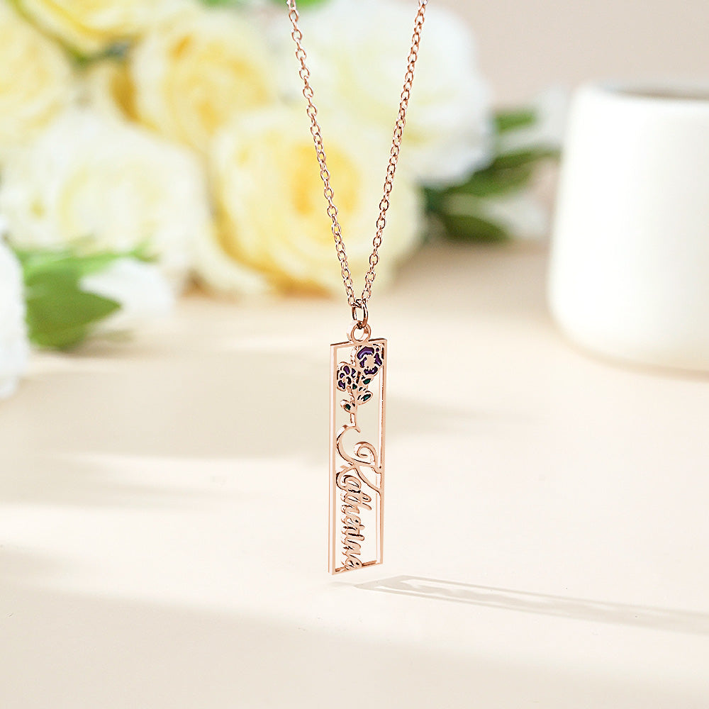Personalized Birth Flower Name Necklace Bride Bridesmaid Gift for Women