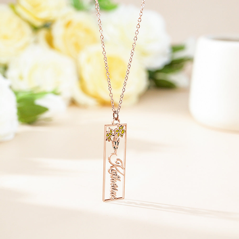 Personalized Birth Flower Name Necklace Bride Bridesmaid Gift for Women