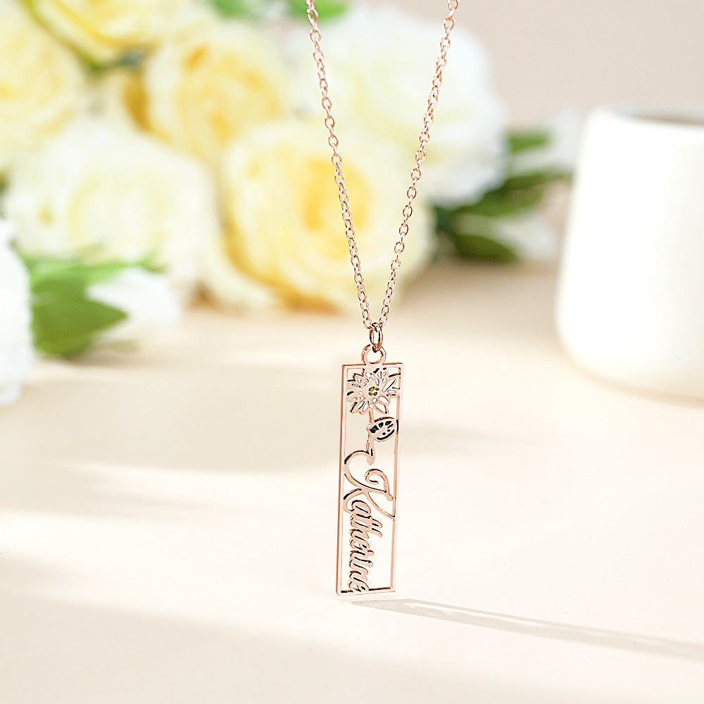 Personalized Birth Flower Name Necklace Bride Bridesmaid Gift for Women