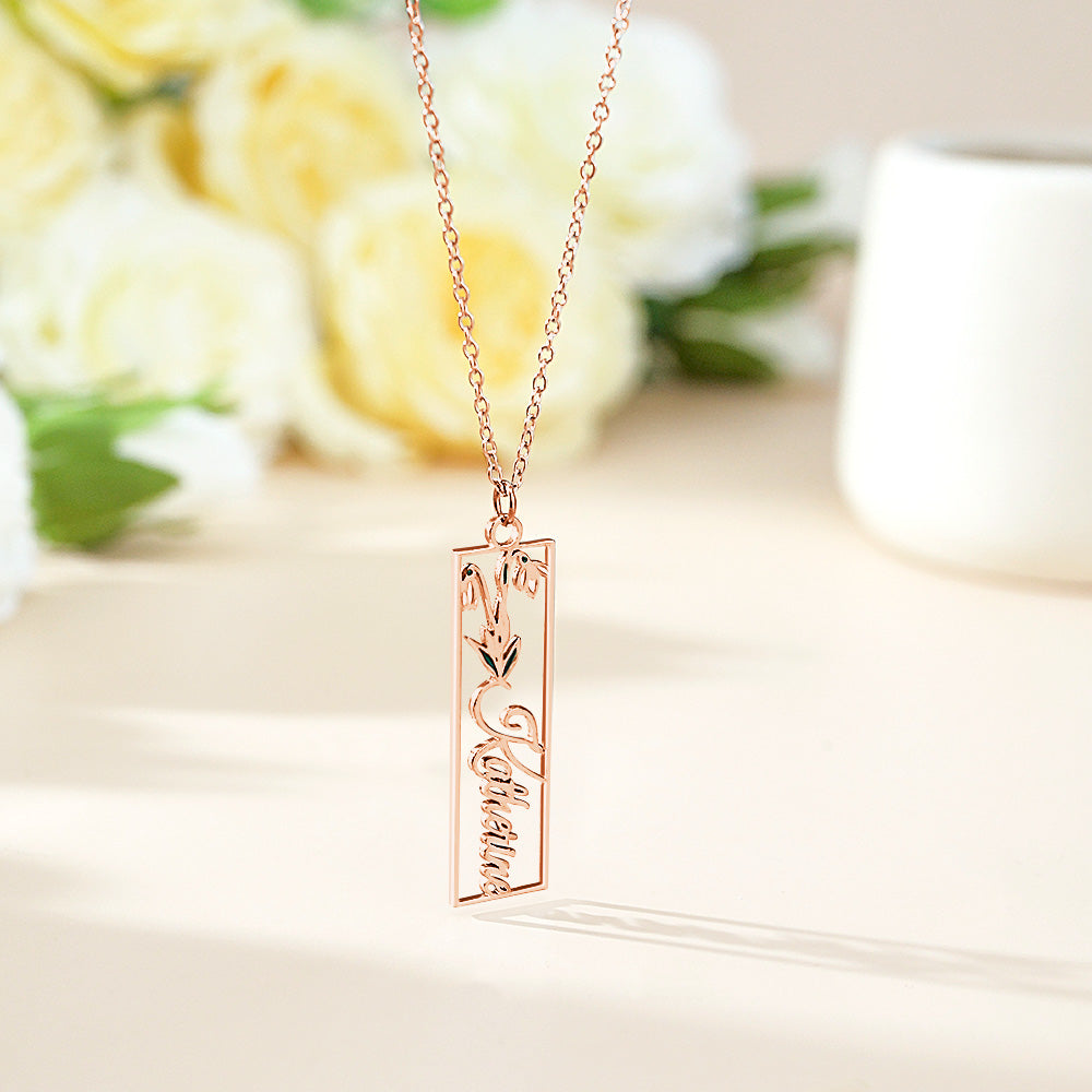 Personalized Birth Flower Name Necklace Bride Bridesmaid Gift for Women