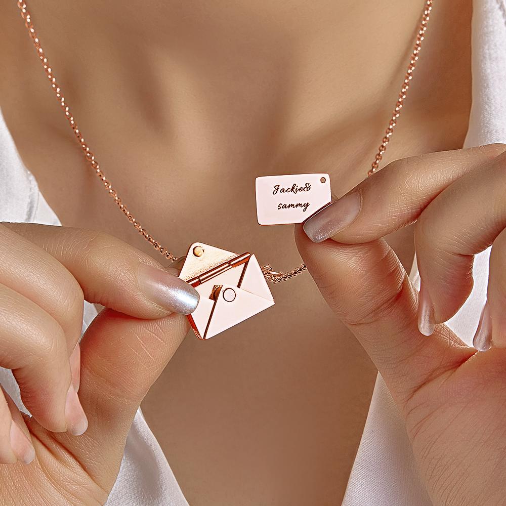 Custom Engraved Necklace Envelope Letter Secret Necklace Message Creative Gifts for Her