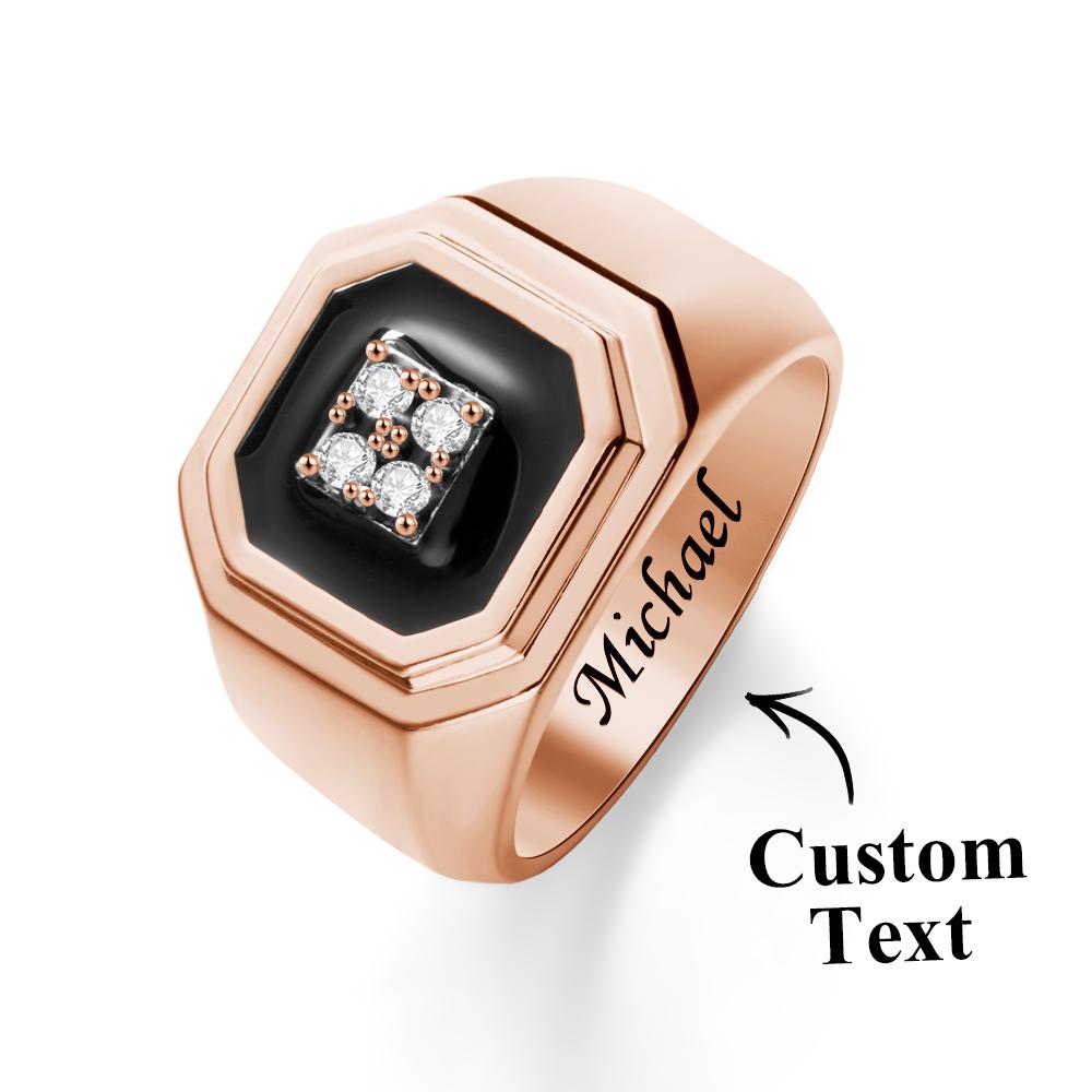 Engraved Ice Ring Black Decor Bright Stone Jeweley Ring For Men