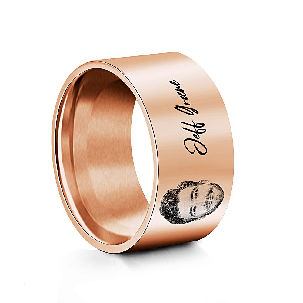 Custom Photo Ring Personalized Men's Ring With Engraved Words Perfect Gift For Couples On Anniversary Or For Dad On Father's Day