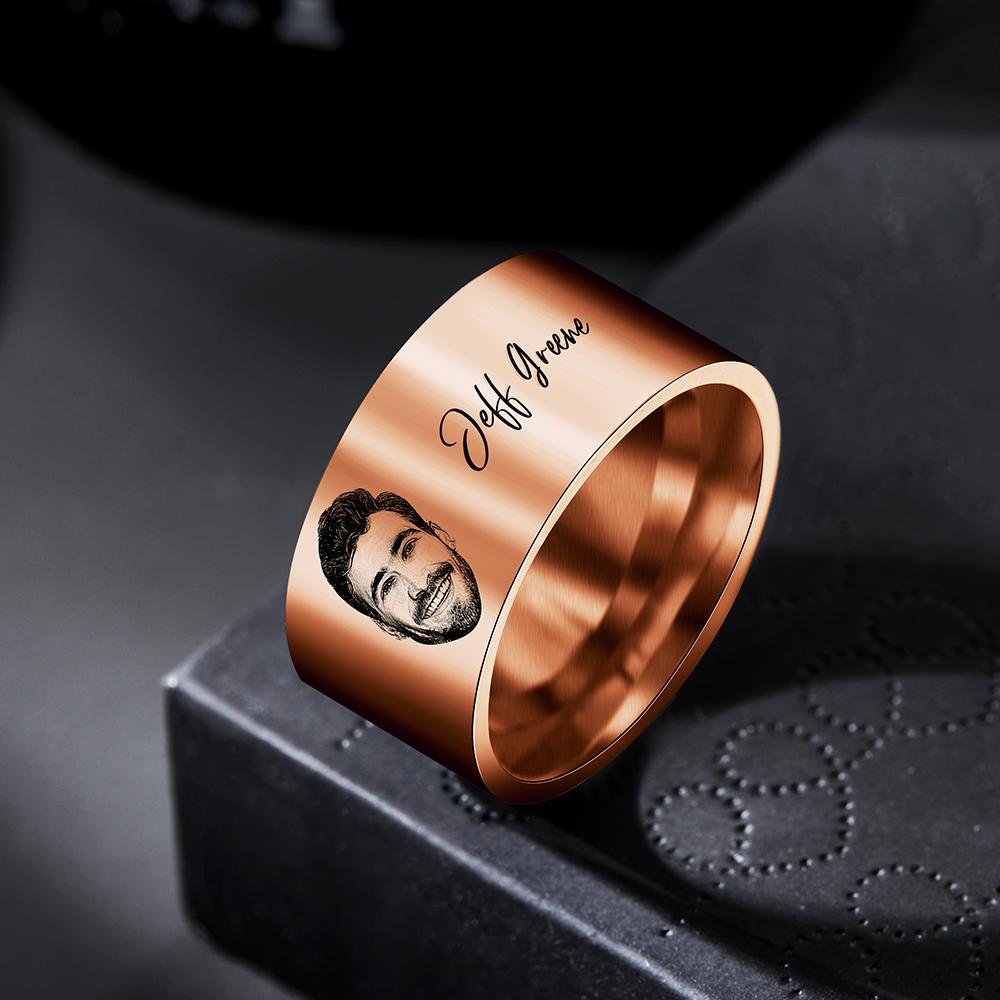 Custom Photo Ring Personalized Men's Ring With Engraved Words Perfect Gift For Couples On Anniversary Or For Dad On Father's Day