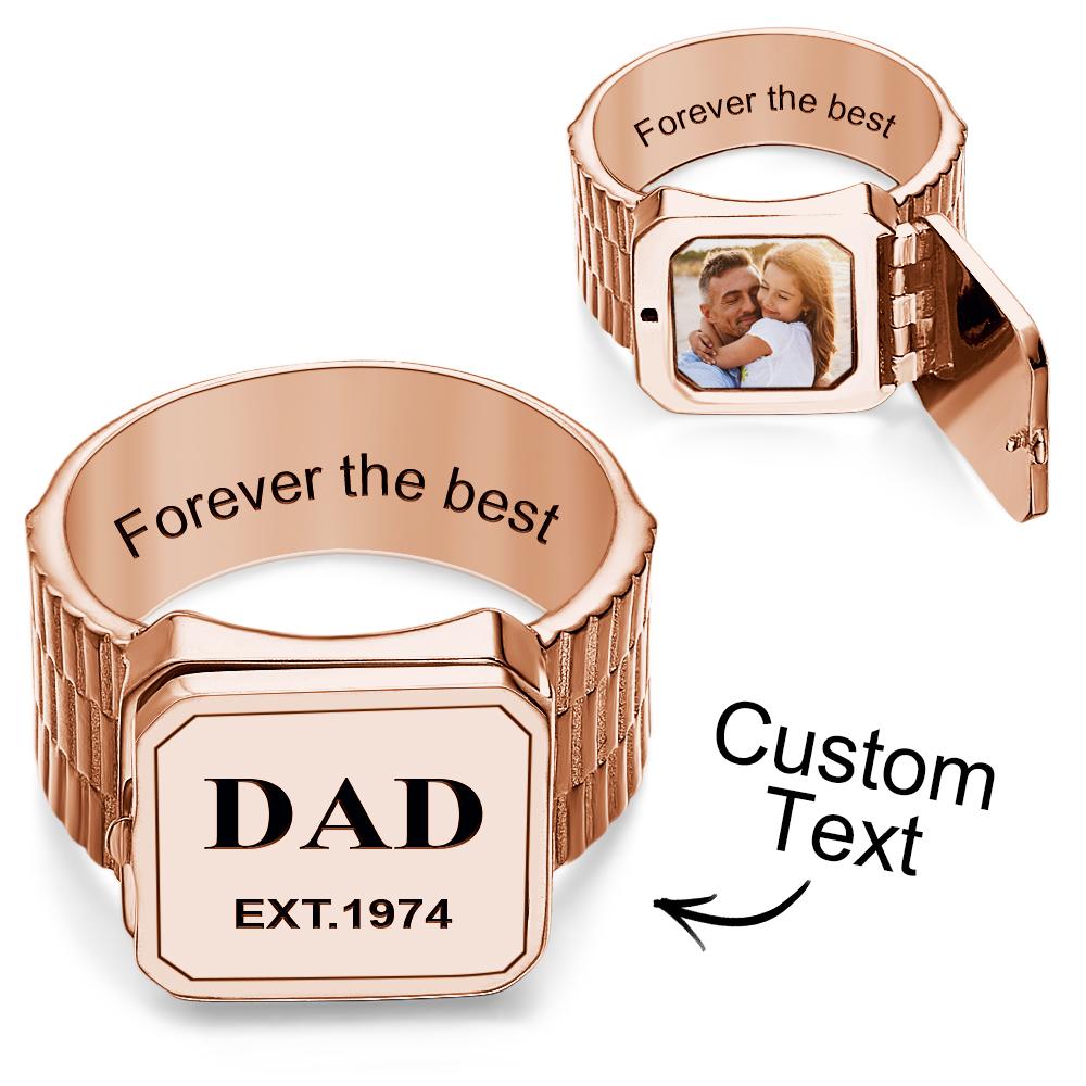 Photo Locket Ring for Dad That Holds Pictures inside Personalized Memorial Photo Locket Band Rings Gift for Dad Father Men Grandfather