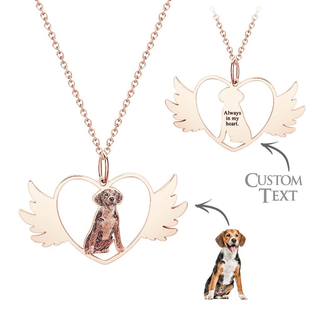 Custom Photo Engraved Necklace Angel Pet Remember Gift