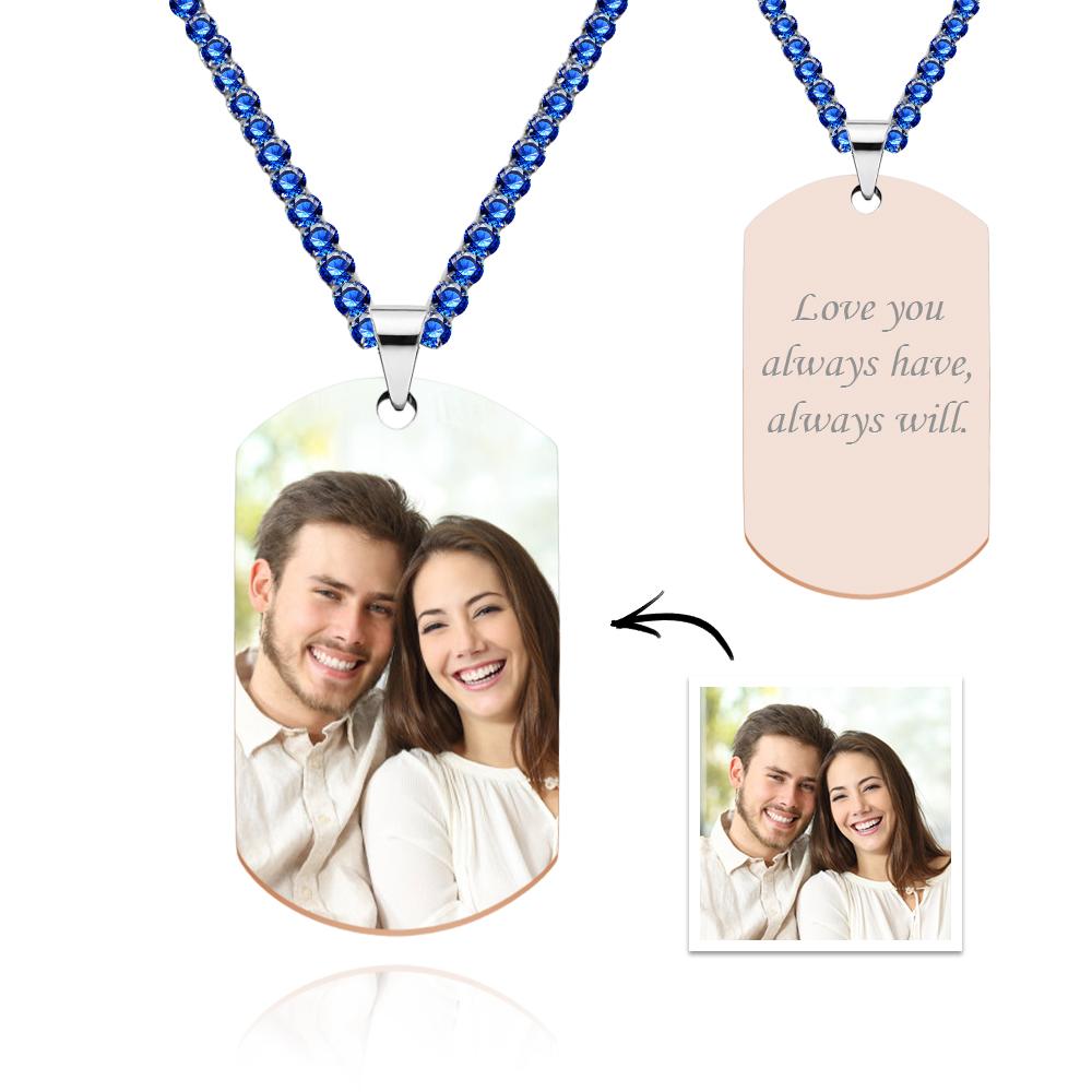 Men's Photo Tag Necklace With Engraving Tennis Chain Gifts For Him