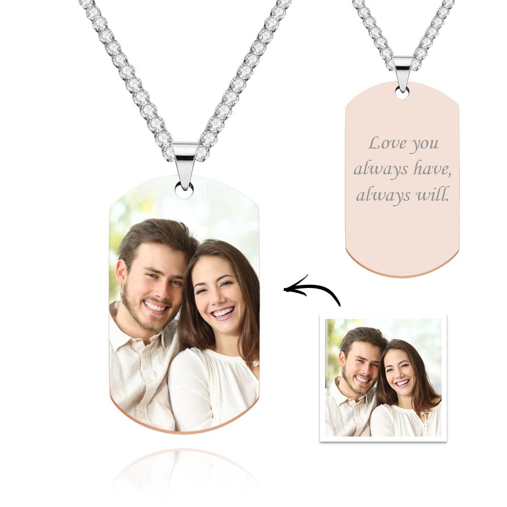 Men's Photo Tag Necklace With Engraving Tennis Chain Gifts For Him