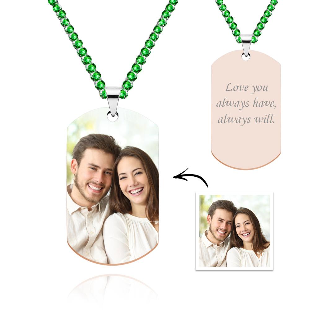 Men's Photo Tag Necklace With Engraving Tennis Chain Gifts For Him