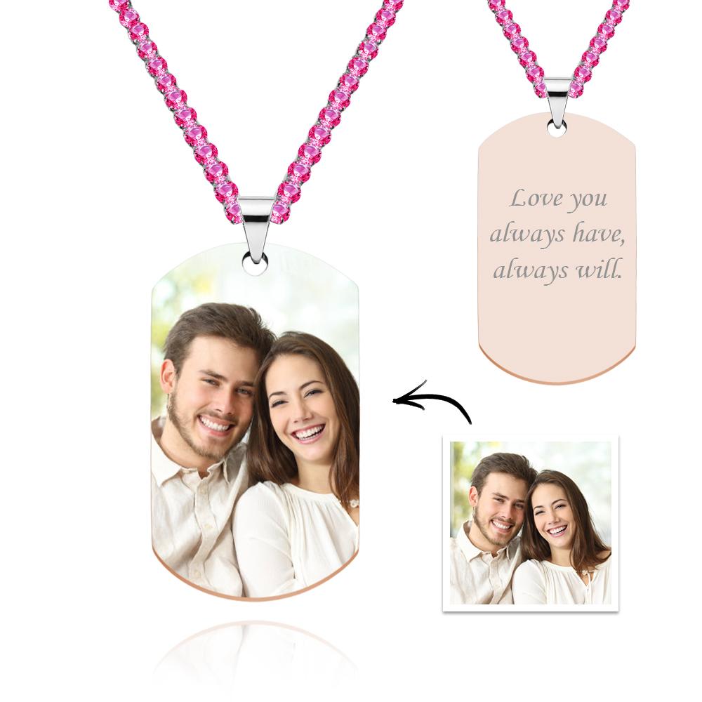 Men's Photo Tag Necklace With Engraving Tennis Chain Gifts For Him