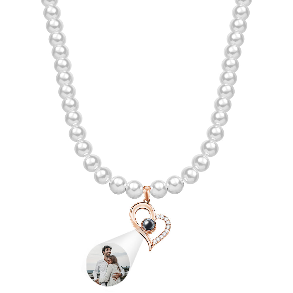 Custom Projection Necklace Diamond Heart Pearl Gift for Her