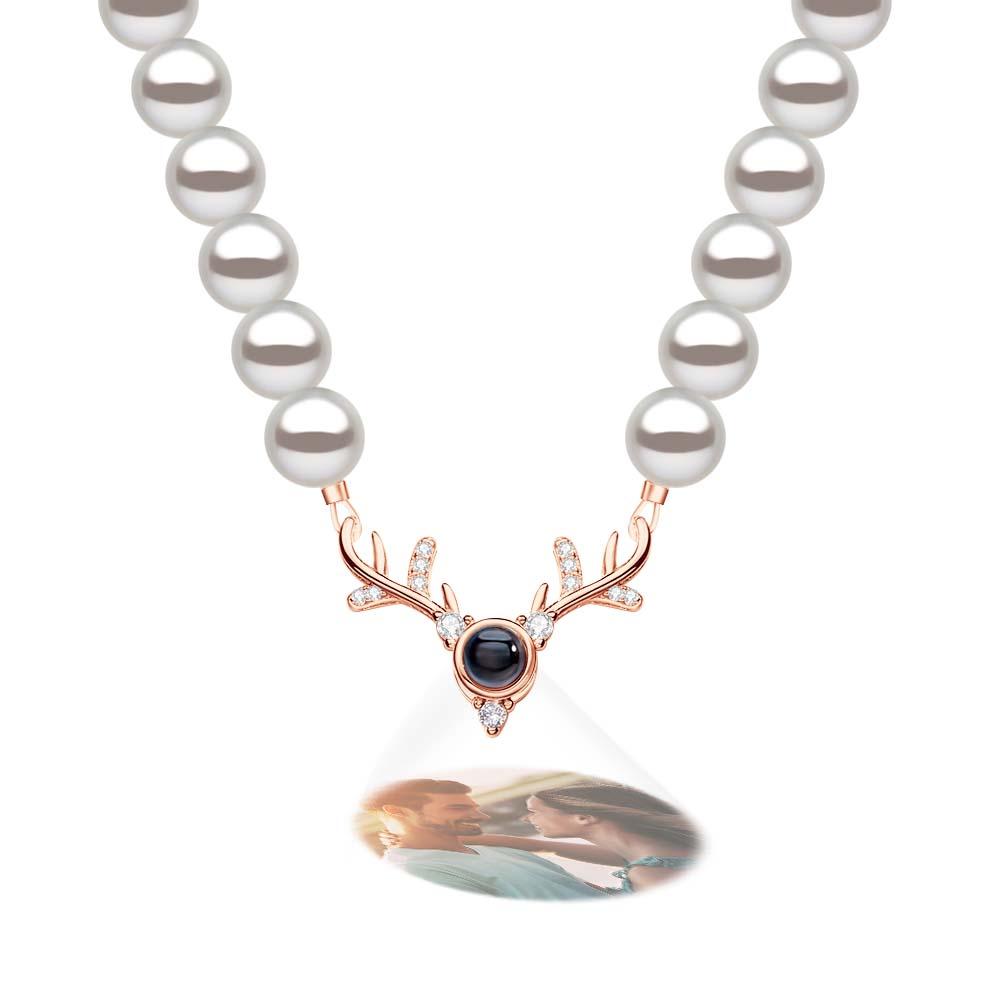 Custom Projection Necklace Antlers Pearl Chain Romantic Gift