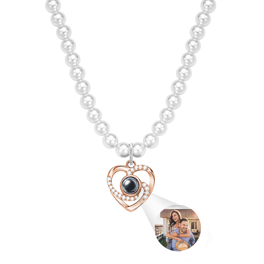 Custom Projection Necklace Pearl Chain Diamond Heart Gift