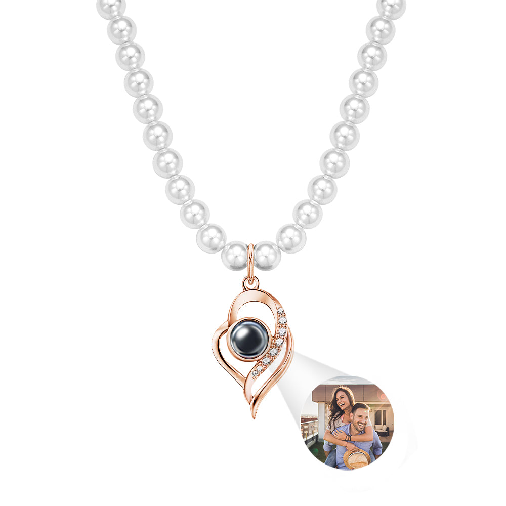 Custom Projection Necklace Double Heart Pearl Gift for Her
