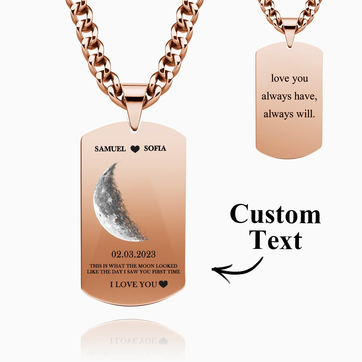 Custom Moon Phase Necklace With Text Modern Pendant Gifts For Couples