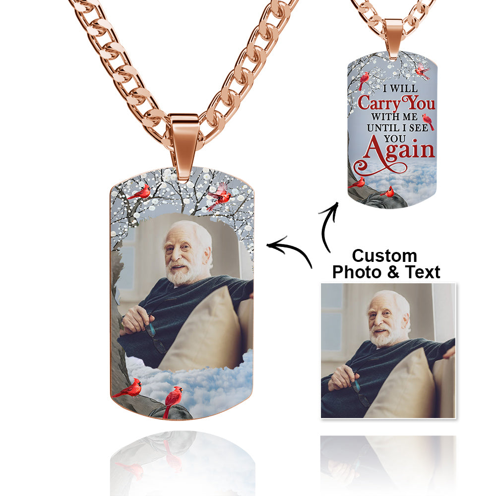 Custom Photo Tag Memorial Engraved Necklace with Engraving Stainless Steel Men's Necklace