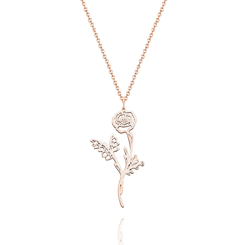 Personalized Combined Birth Flower Bouquet Necklace Gift for Mom