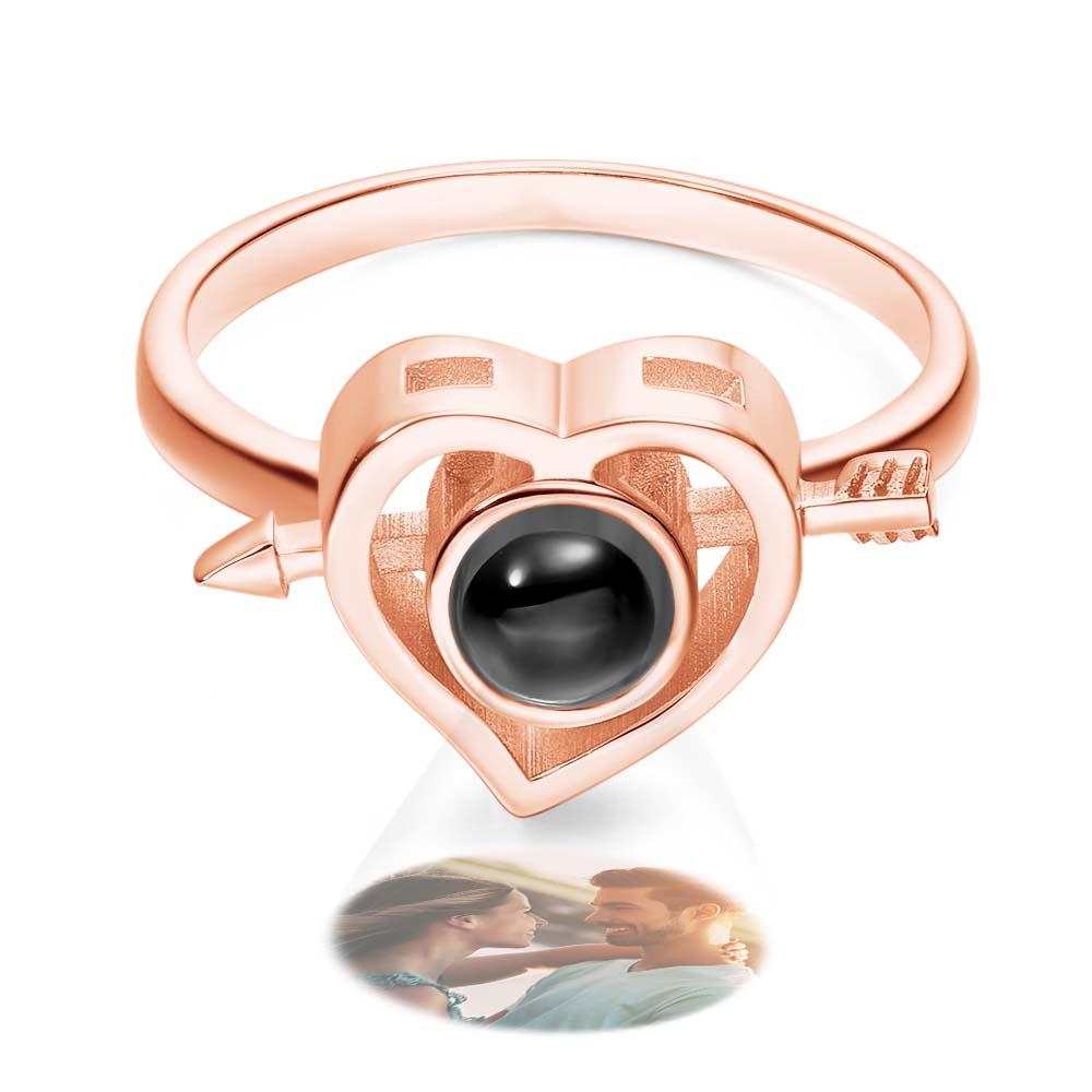 Custom Photo Projection Rings Arrow Through Heart Couple Gifts