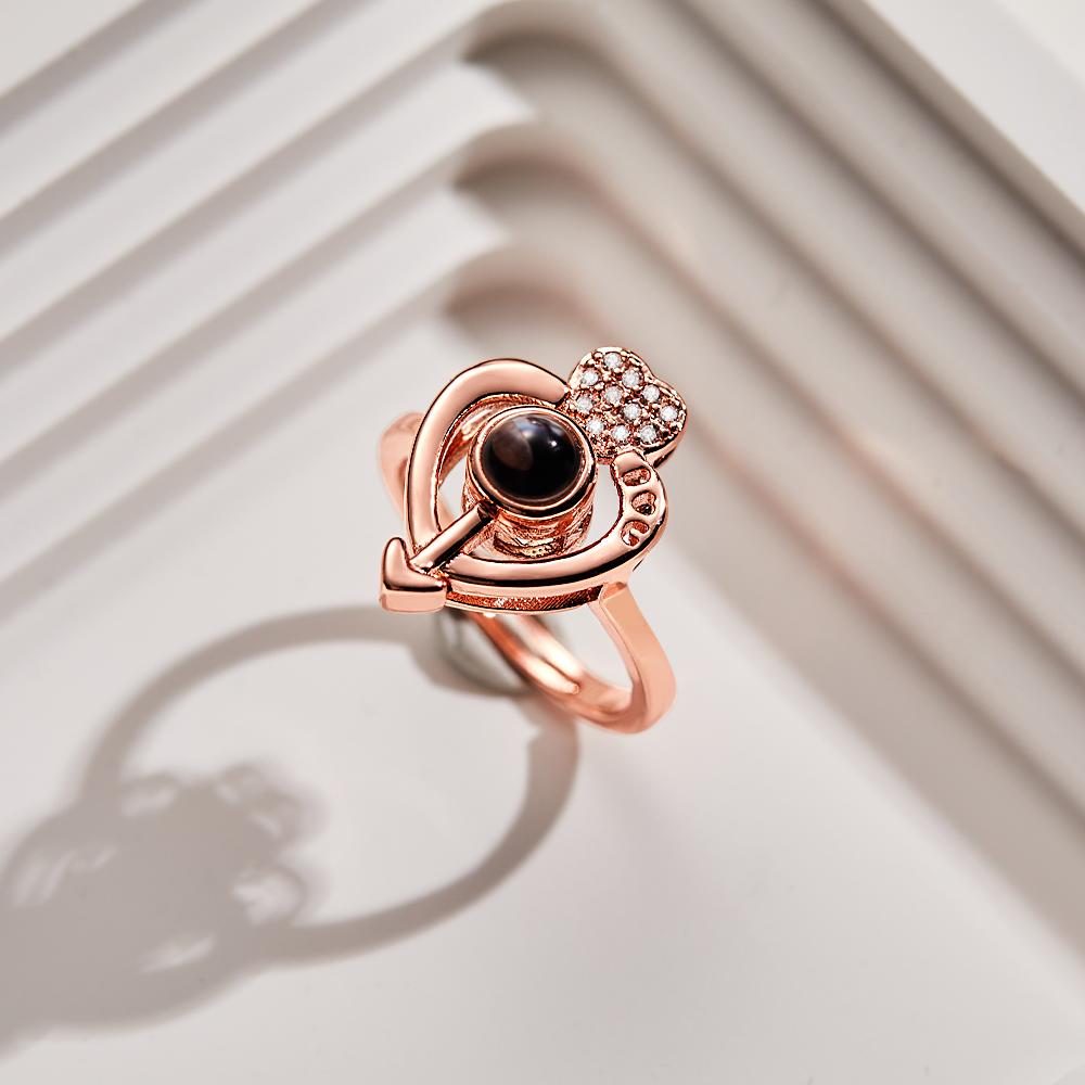 Custom Photo Projection Ring Personalized Heart-shaped Photo Ring Anniversary Gift for Her