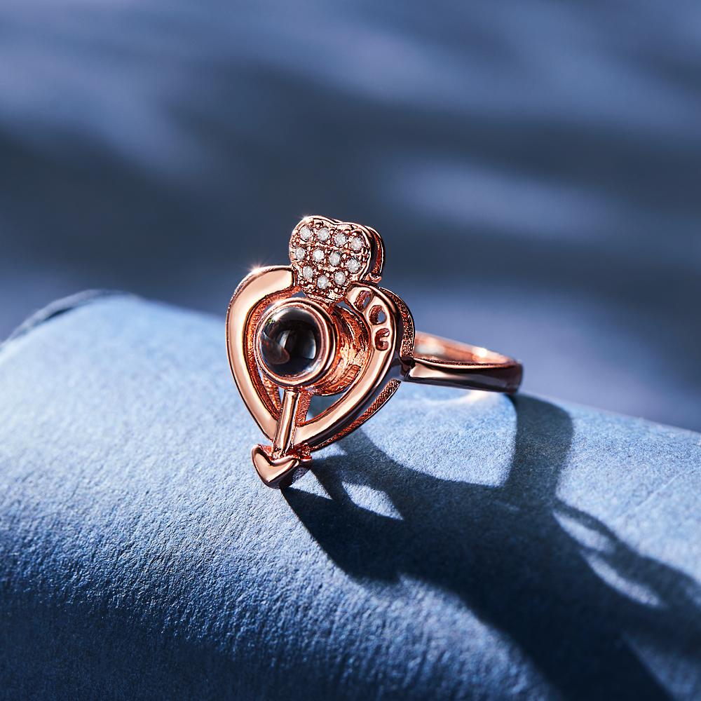 Custom Photo Projection Ring Personalized Heart-shaped Photo Ring Anniversary Gift for Her