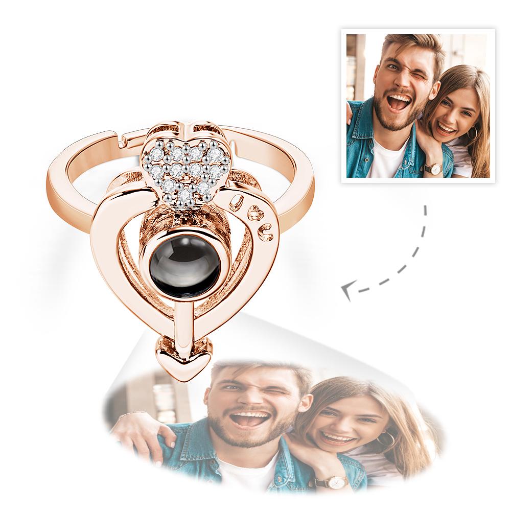 Custom Photo Projection Ring Personalized Heart-shaped Photo Ring Anniversary Gift for Her