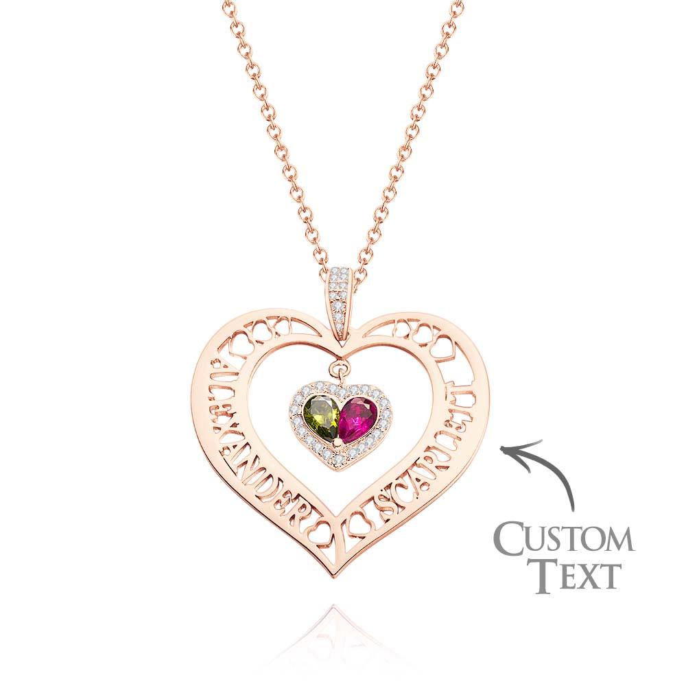 Name Birthstone Necklace Hollow Heart Pendant Jewelry Gifts For Women