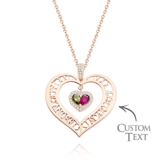 Name Birthstone Necklace Hollow Heart Pendant Jewelry Gifts For Women