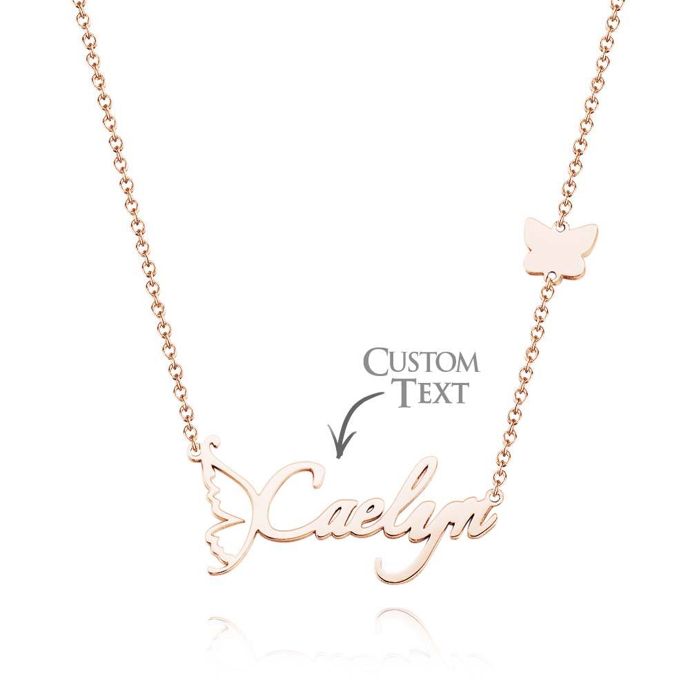 Customized Name Necklace Butterfly Necklace for Women Handwriting with Sideways Butterfly Charm Elegant Butterfly Design Gift for Friend