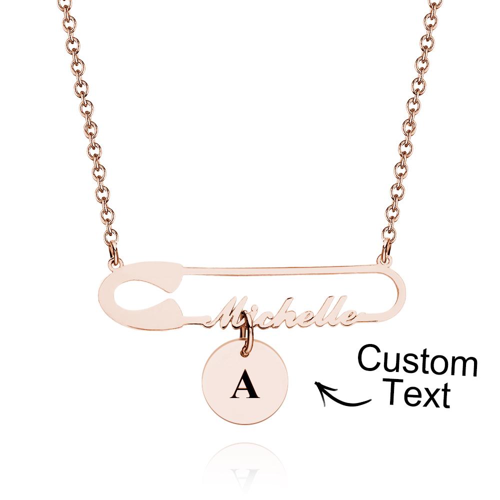 Personalized Text Name Necklace for Women Safety Pin Style Minimalist Name Necklace Gift for Women
