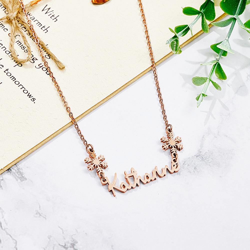 Personalized Name Snowflake Necklace Engrave Necklace Christmas Gift