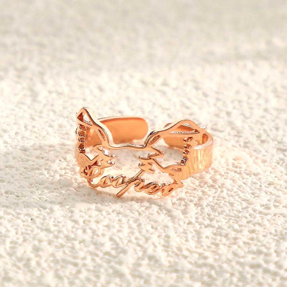Custom Pet Silhouette Name Ring Cute Dog Cat Ear Modeling Jewelry Gift for Pet Lover