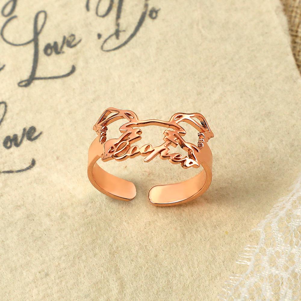 Custom Pet Silhouette Name Ring Cute Dog Cat Ear Modeling Jewelry Gift for Pet Lover