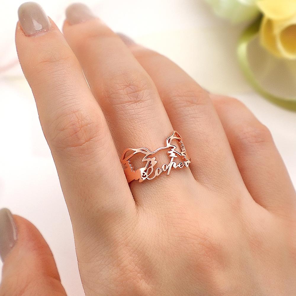 Custom Pet Silhouette Name Ring Cute Dog Cat Ear Modeling Jewelry Gift for Pet Lover