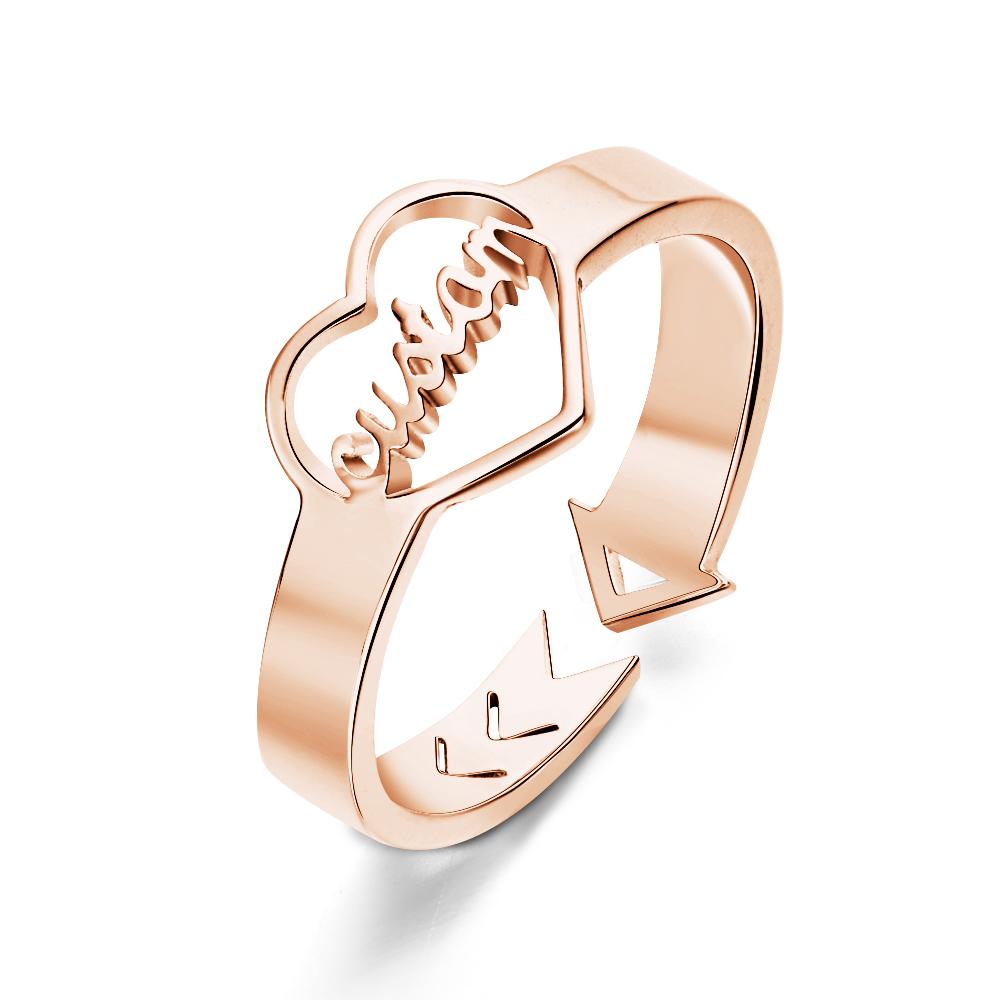 Loving Heart Custom Name Adjustable Ring For Women Girls Engagement Gift