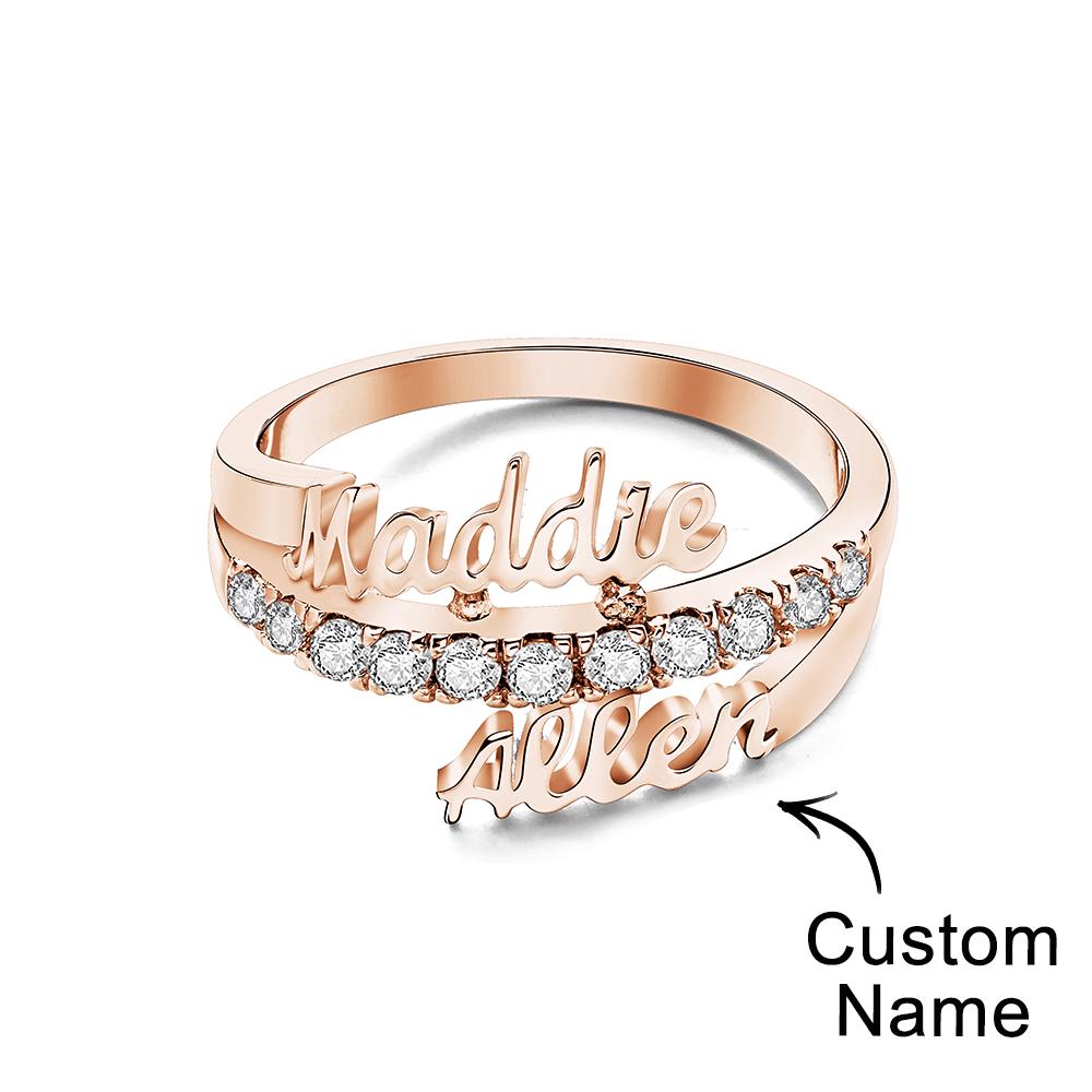 Custom Two Names Ring Personalized Gift For Mom Best Friend Gift Stackable Ring