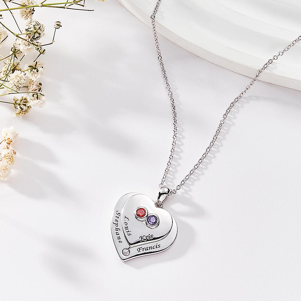 Engravable Double Hearts Necklace With Birthstone Beautiful Jewelry Gifts For Her